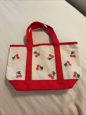 Canvas Cherry Print Tote Bag in Red